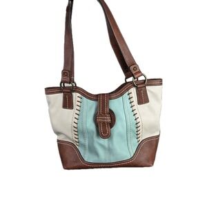 Born Boho Vintage Leather Purse Big Buckle Seafoam Multicolor Medium Handbag